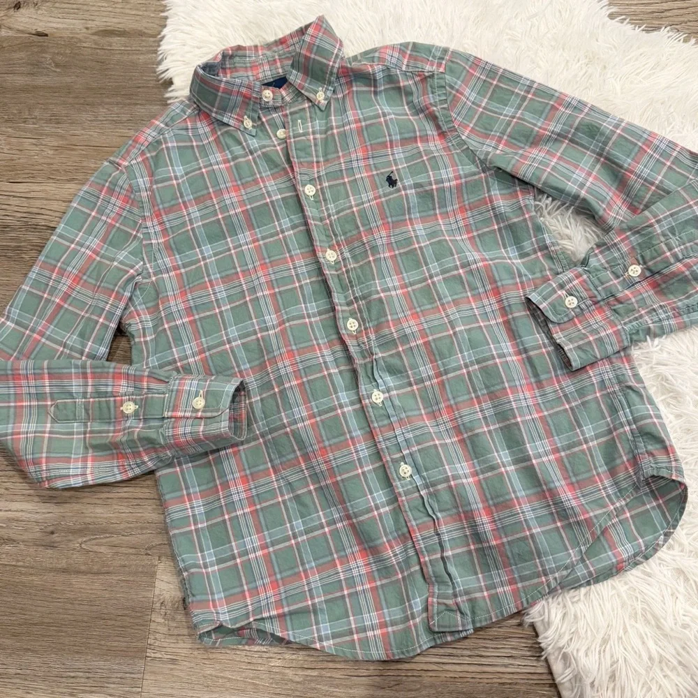 Ralph Lauren Long Sleeve Plaid Button Shirt Easter Spring Boys 10 12